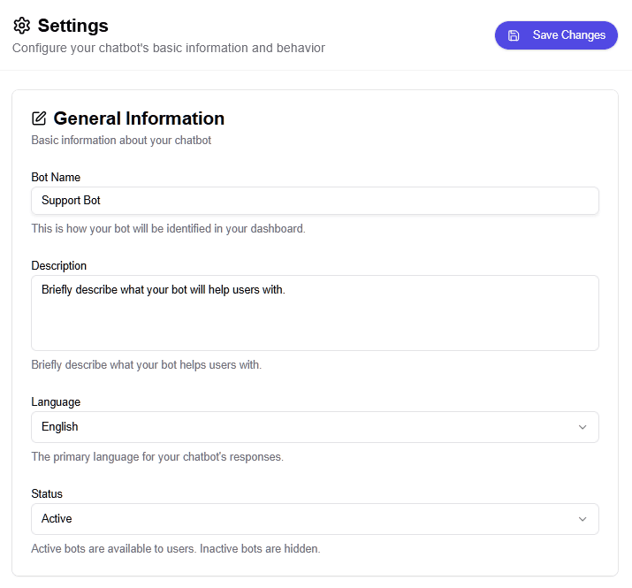 Configuring HelpJet chatbot