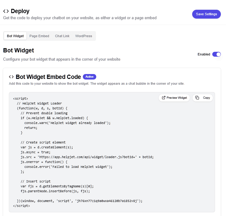 Embeding HelpJet to any site