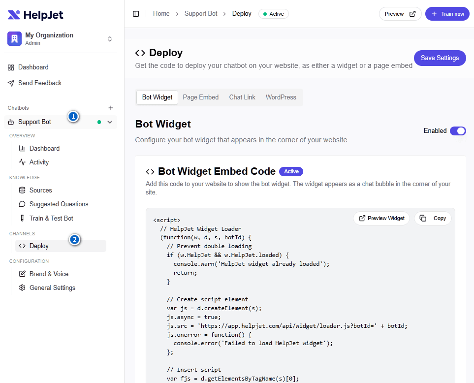 HelpJet Deploy options