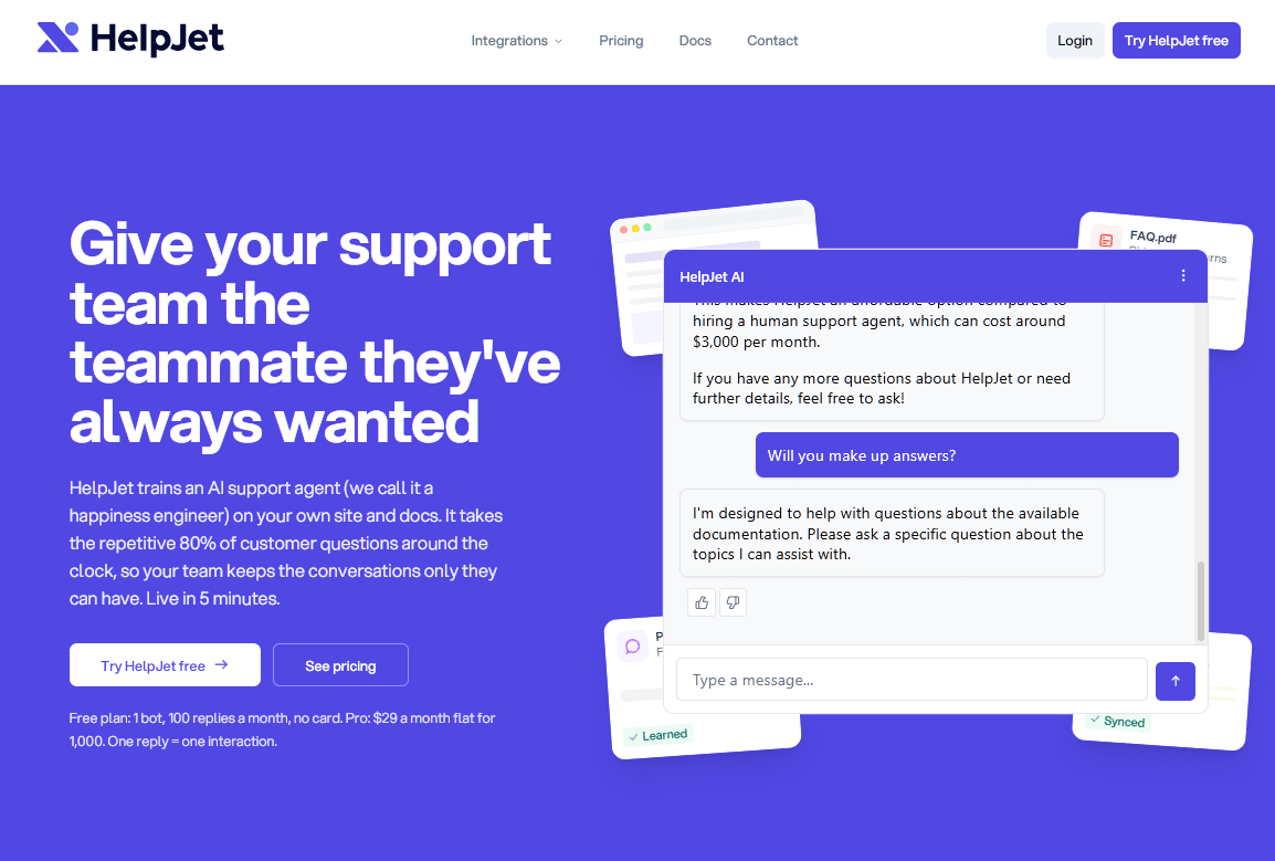 HelpJet best Chatbot for small SaaS teams