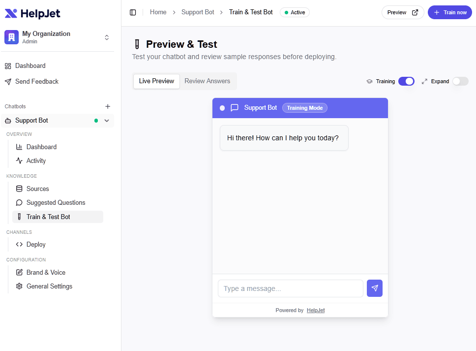 HelpJet chatbot preview
