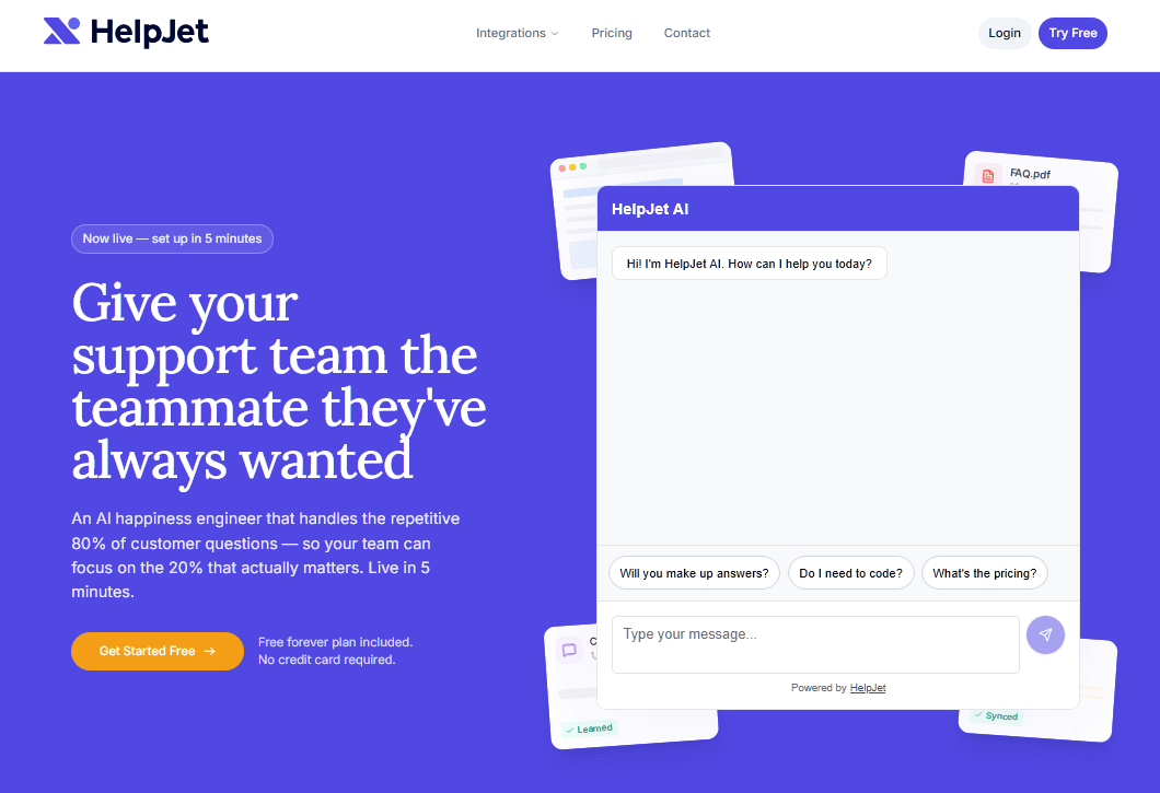 HelpJet free AI chatbot