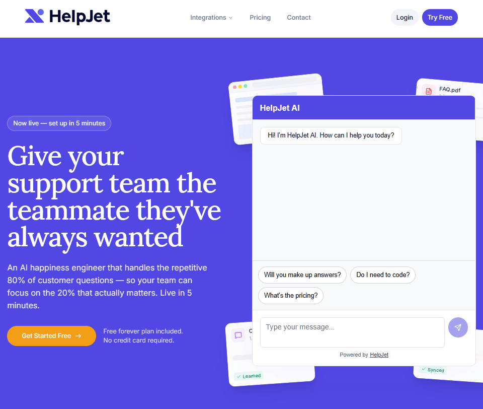 HelpJet to create an AI chatbot trained on personal data