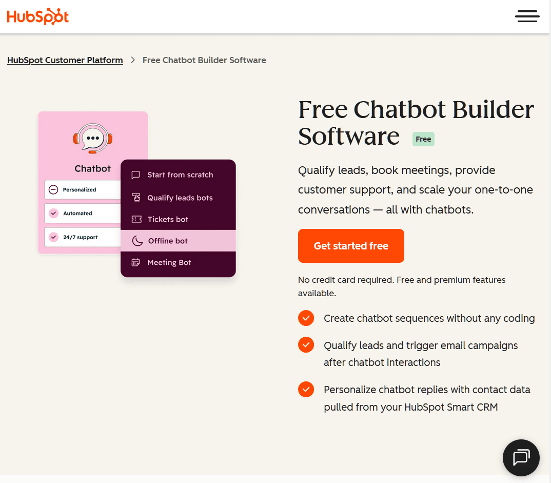 HubSpot Free Chatbot Builder