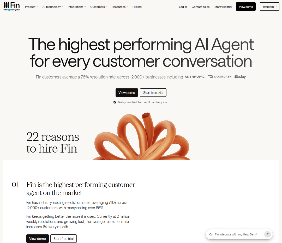 Intercom Fin AI chatbot software