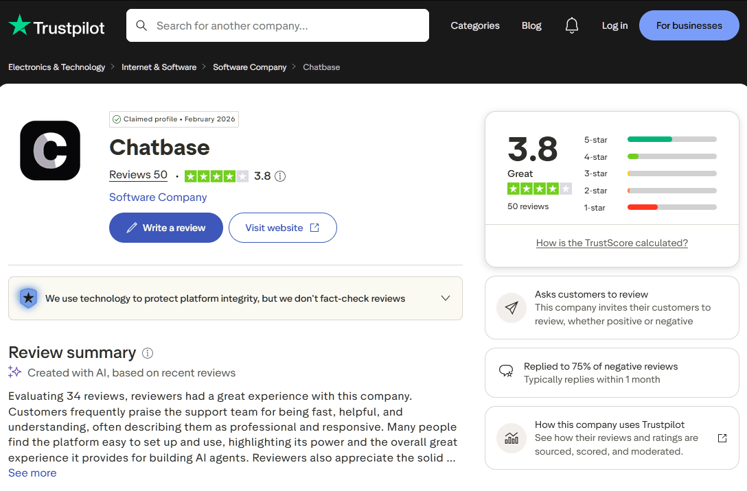 Trustpilots Chatbase reviews